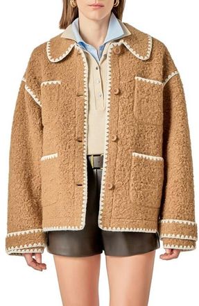 English Factory Embroidered Faux Shearling Jacket in Tan at Nordstrom, Size X-Small
