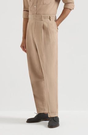 Brunello Cucinelli Cotton and linen trousers in Tobacco at Nordstrom, Size 48 It