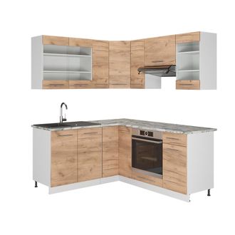 Vicco Cocina Esquinera Fame-line, Oro Potencia Roble/blanco, 160 X 190 Cm, Et M&aacute;rmol