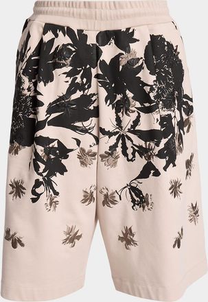 Dries Van Noten Mens Hatoy Cotton Floral Embroidered Long Pull-On Shorts