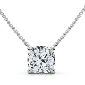 Pompeii3 1Ct Cushion Solitaire Diamond Pendant 14k Gold 18 Necklace Lab Grown