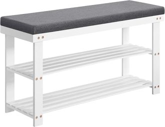 Songmics Banco zapatero de 29 x 90 x 49 cm de color blanco y gri