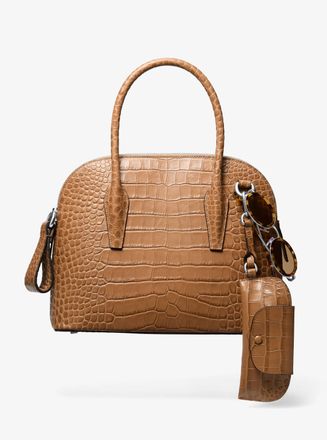 Michael Kors Kaitlin Medium Crocodile Embossed Leather Dome Satchel