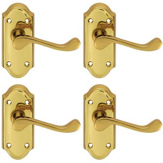 Loops 4x PAIR Victorian Scroll Lever on Short Latch Backplate 112 x 48mm Brass in Metallics