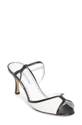 Manolo Blahnik Versari Slide Sandal in White/Black at Nordstrom, Size 5.5Us