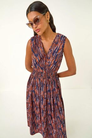 Roman Leaf Print Wrap Midi Dress