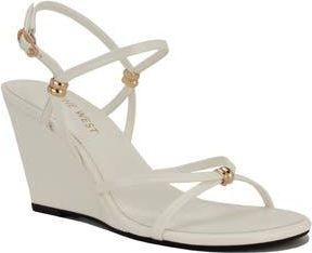 Nine West Deklyn Faux Leather Wedge Sandal in White at Nordstrom Rack, Size 7.5