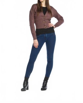 Papillon Ribbed Short Cropped Cardigan In Mocha