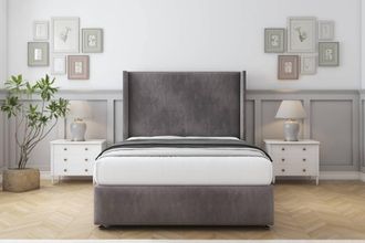 Comfort Beds Ayla Naples Divan Set 2 Drawers-54 Wingback-Footboard in Grey | Size: Super King