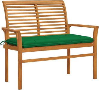 vidaXL Vidaxl - Banco De Jard&iacute;n Madera Maciza De Teca Con Coj&iacute;n Verde 112 Cm