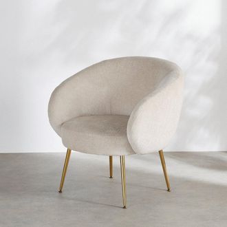 Maisons du monde Sill&oacute;n de tejido chenilla beige y patas doradas