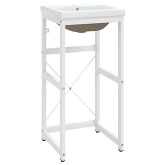 Berkfield Home Bathroom Washbasin Frame with Built-in Basin White Iron