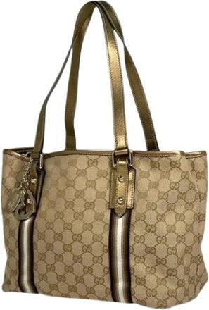 Gucci Pre-owned Tote Bags, female, Beige, Size: ONE SIZE Pre-owned Vintage GG Canvas Shoulder Tote