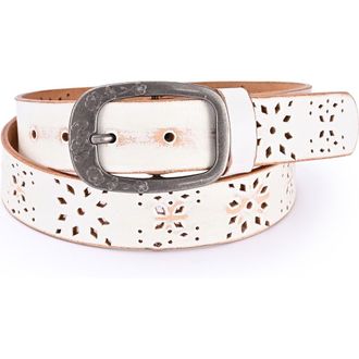 OLD TREND Blooming Genuine Leather Perforated Floral Vintage Belt in White at Nordstrom, Size Large