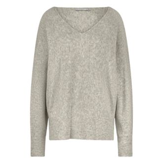Summum Oversized Wollen Blend Gebreide Trui - Dames - V-hals truien - Grijs - L - Wol - Truien & Vesten
