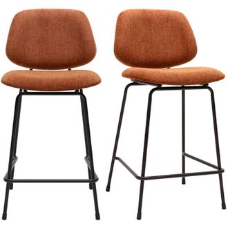 Miliboo Sgabelli da bar in tessuto effetto velluto testurizzato terra bruciata e metallo H66.5 cm BARNET (set di 2)