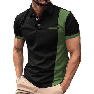 Generic Mens Short Sleeve Polo Shirt Casual Button Down Summer Blouse Classic Collared Golf T-Shirt,Green,L