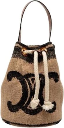 Celine Pre-owned Bucket Bags, female, Beige, Size: ONE SIZE Pre-owned Triomphe Teen Canvas Leather Drawstring Bag