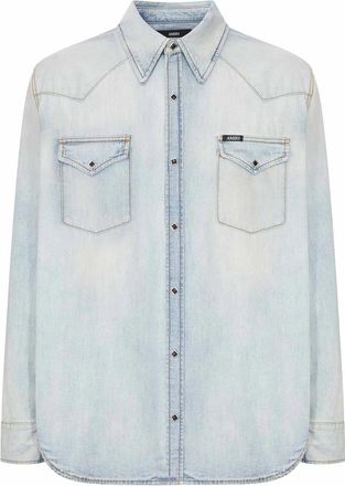 Amiri Washed Denim Western Shirt With Metal Buttons