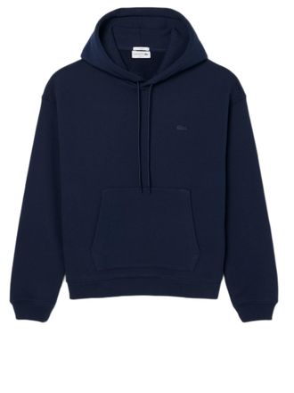 Lacoste Classic Fit Blue Cotton Fleece Hoodie With Adjustable Drawstring