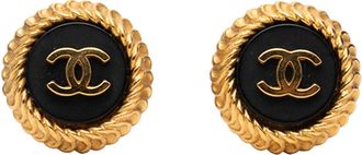 Chanel Tweedehands Cc Verguld Enamel Ronde Clip-On Oorbellen