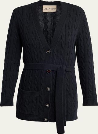 Valentino Garavani V-Logo Cashmere Cable Knit V-Neck Cardigan