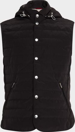 Brunello Cucinelli Mens Down Quilted Vest with Hood