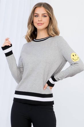 THML Clothing Harper Smiley Face Knit Sweater In Heather Gray