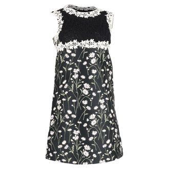 Giambattista Valli Floral Print Lace Detail Mini Shift Dress in Multicolor Polyester