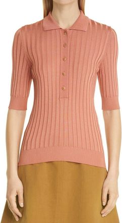 Nellie Partow Rose Gold Ribbed Knit Jimmy Polo Shirt Size S