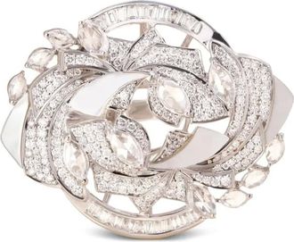 Ananya 18K white gold Mogra Aurora mother-of-pearl and diamonds ring - Silver