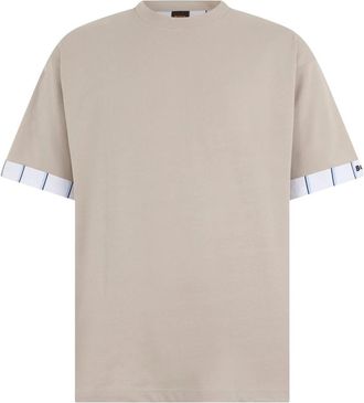 HUGO BOSS T-shirt met gestreepte boord - Heren - T-shirts - Beige - S - Katoen - Tops