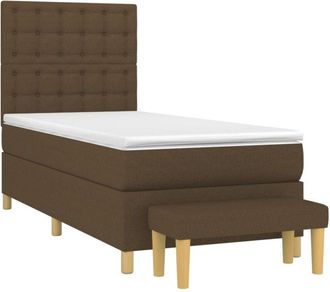 vidaXL Vidaxl - Cama Box Spring Con Colch&oacute;n Tela Marr&oacute;n Oscuro 90x200 Cm
