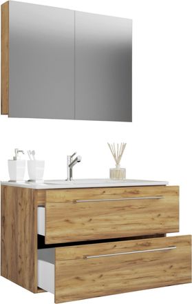 MID.YOU Mid.you Badezimmer, Honigeiche, Metall, 3-teilig, 2,2 Schubladen, 80 cm, hängend, Badezimmer, Badmöbelsets & Badmöbelserien, Badmöbel-Sets