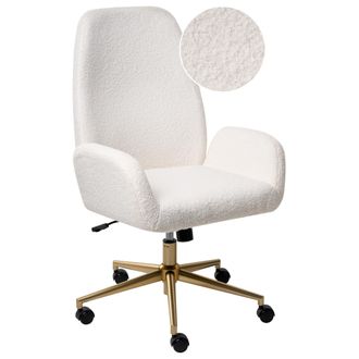 Beliani Silla De Oficina Tapizada En Boucl&eacute; Giratoria Ajuste De Altura Del Asiento Blanco Clare