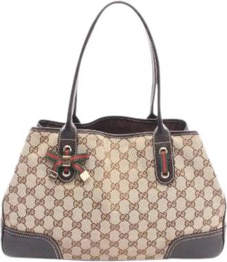 Gucci Pre-owned Princy Canvas Leather Tote Bag - Dames - Vintage Handtas - Beige - ONE Size - Leer - Vintage