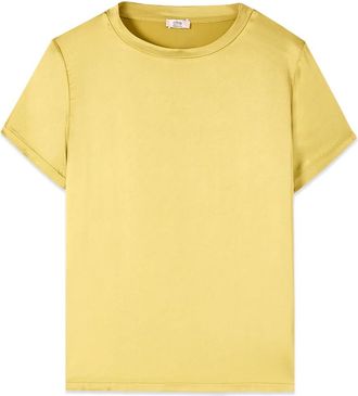 Oltre Blouse met korte mouwen van satijn - Dames - Blouses - Geel - XS - Satijn - Overhemden