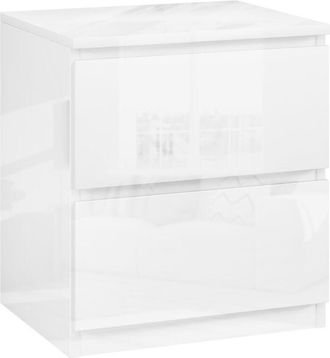 HOMCOM Homcom - mesita de noche moderna mesilla de noche con 2 cajones mesa de noche para dormitorio salón 40x34x45 cm blanco brillo
