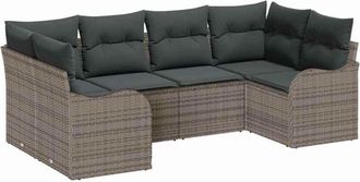 vidaXL Garden Sofa Set with Cushion 6 pcs Grey Poly rattan vidaXL