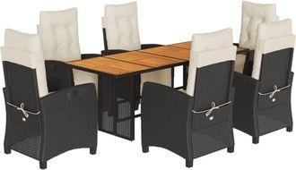 vidaXL Set De Comedor De Jard&iacute;n 7 Pzas Y Cojines Rat&aacute;n Sint&eacute;tico Negro Vidaxl