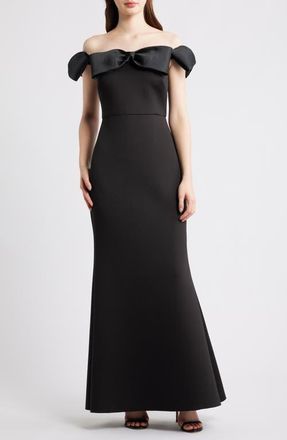 Eliza J Off the Shoulder Bow Gown in Black at Nordstrom, Size 10