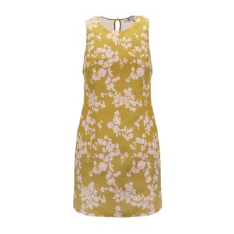 Elisabetta Franchi Printed Duchess Satin and Tulle Dress - Dames - Korte kleedjes - Geel - S - Polyester - Kleedjes