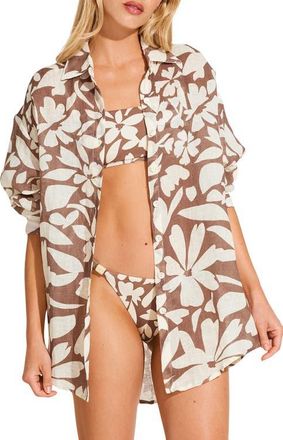 Vitamin A Playa Oversize Linen Cover-Up Shirt in Desert Flower at Nordstrom, Size Xx-Small