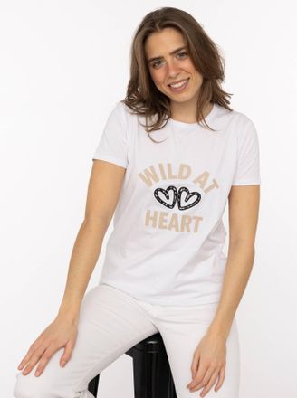 Zwillingsherz T-Shirt ZWILLINGSHERZ Leo Herzen, Damen, Gr. XXL, wei&szlig;, Obermaterial: 95% Baumwolle, 5% Elasthan, Shirts T-Shirt, leo Herzen, gestickter Schriftzug, R