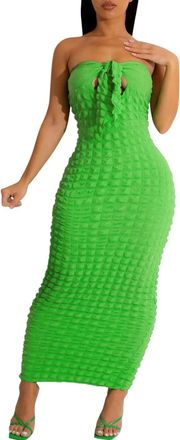 Generic Chiffon Dress New European and American Sexy Slim Sleeveless Bubble Fabric Stretchy Elastic Dress, Green, XL