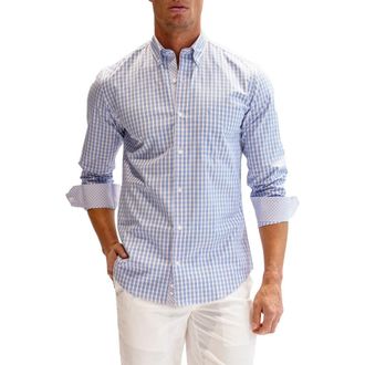 Tailorbyrd Heritage Check Print Long Sleeve Cotton Button-Down Shirt in White at Nordstrom Rack, Size Small