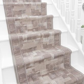 Runrug Stair Runner Carpet - Durable, Non-Slip, 5.4mm - Tribe in Beige | Size: 66 cm x 600 cm