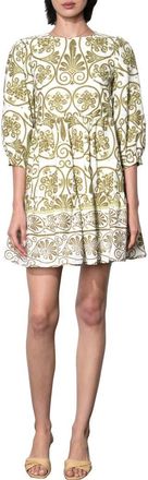 Adelyn Rae Angeline Eyelet Embroidered Print Cotton Shift Dress in Olive/Ivory at Nordstrom, Size X-Small