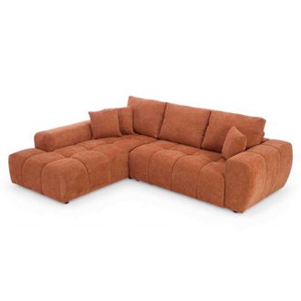 Oviala Sof&aacute; esquinero con chaise longue izquierda terracota 3 plazas L 270 cm