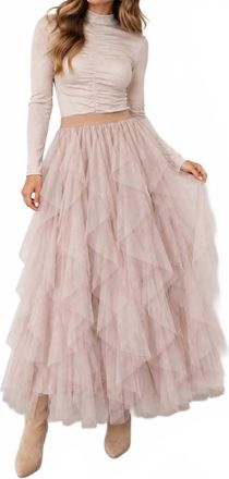 Papillon Tulle Maxi Skirt In Beige